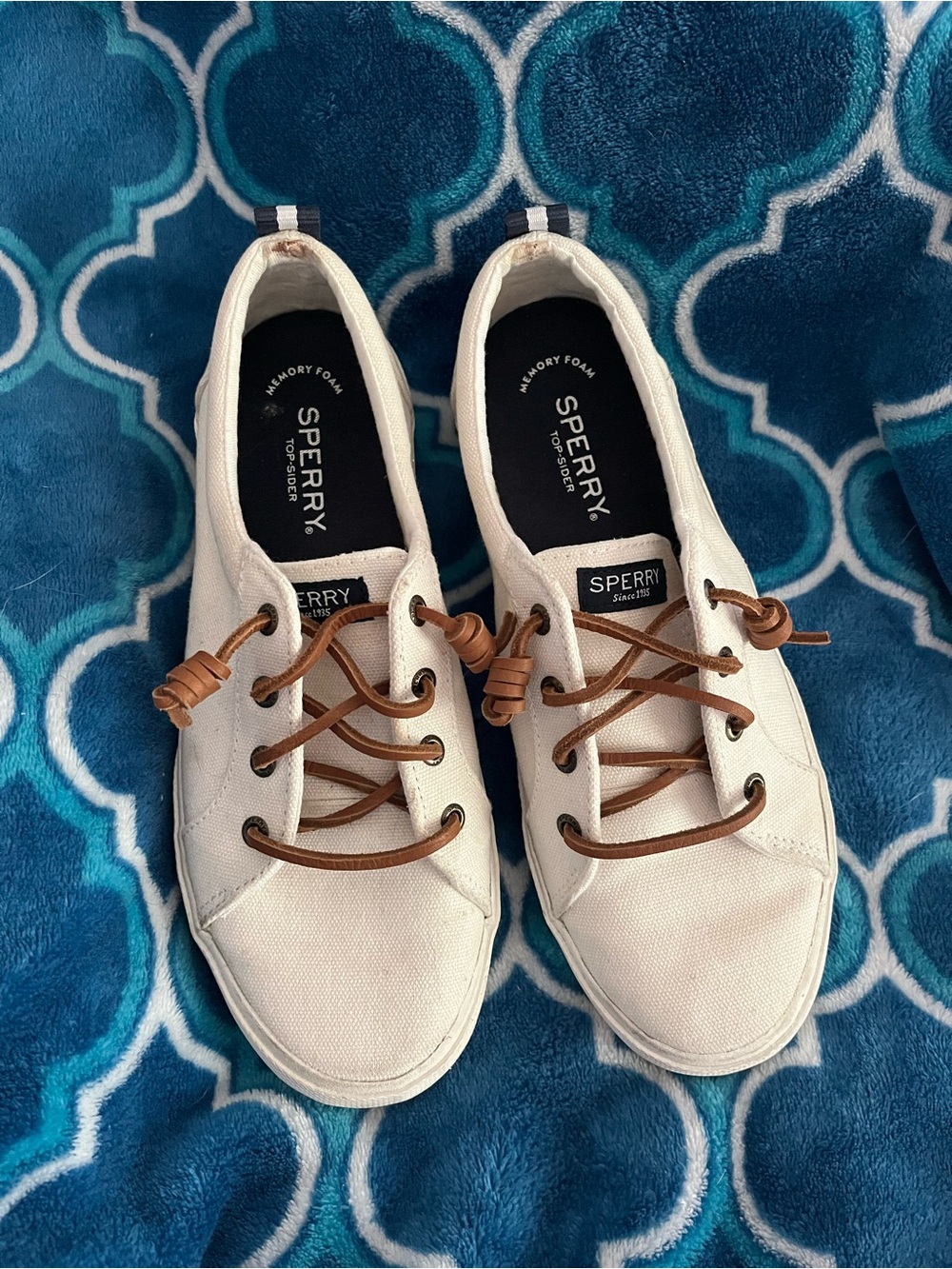 Sperry Cream Canvas Sneakers with Brown Laces - Picture 2 of 3